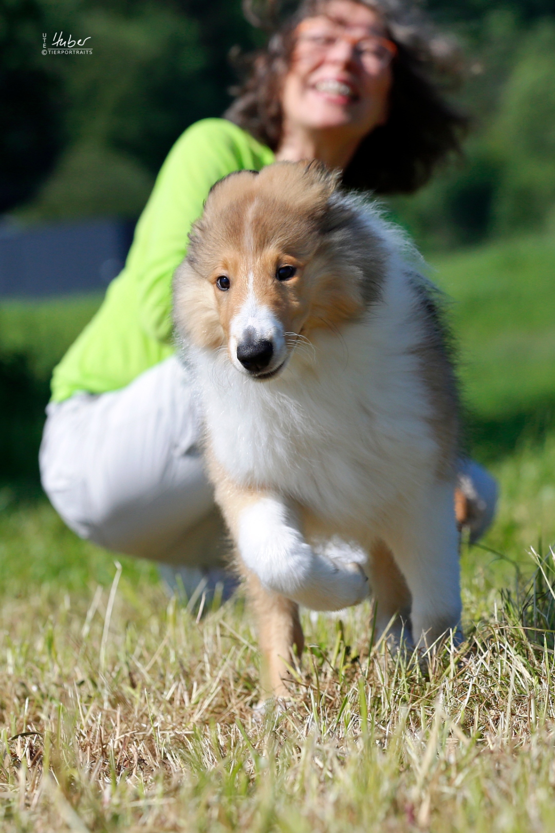 Andrea Kurz mit ihrem Collie-Welpen in Bewegung